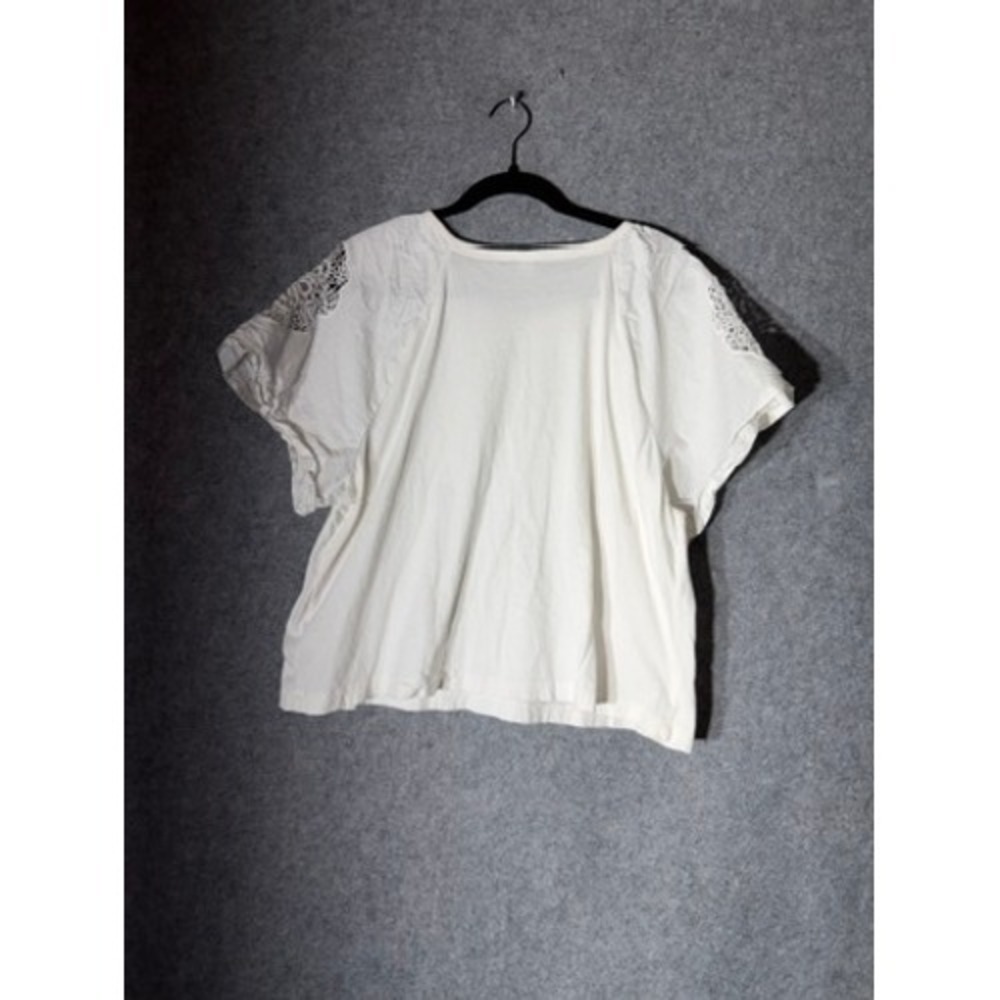 Old Navy Womens XL Off White Boho Crochet Lace Shoulder Short Sleeve Cotton Top - Picture 8 of 9